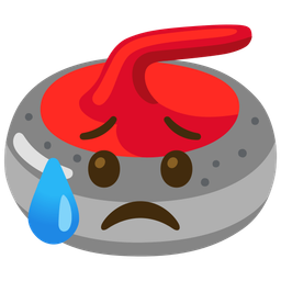 Sad but relieved face and Curling stone