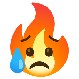 Sad but relieved face and Fire