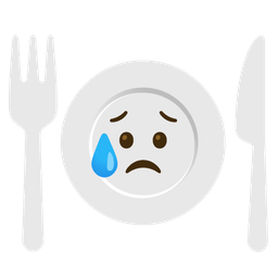 Sad but relieved face and Fork and knife with plate