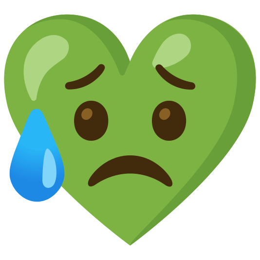 Sad but relieved face and Green heart