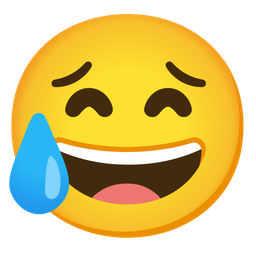 Sad but relieved face and Grinning face with smiling eyes