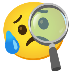 Sad but relieved face and Magnifying glass tilted right