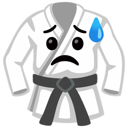 Sad but relieved face and Martial arts uniform