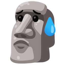 Sad but relieved face and Moai