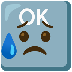 Sad but relieved face and OK button