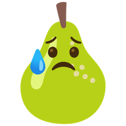 Sad but relieved face and Pear