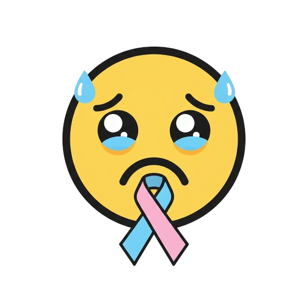 Sad but relieved face and Reminder ribbon