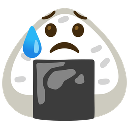 Sad but relieved face and Rice ball