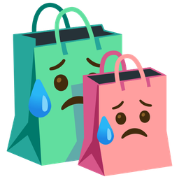 sad but relieved face and shopping bags