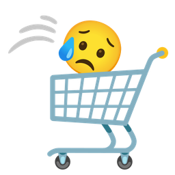 Sad but relieved face and Shopping cart
