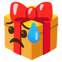 Sad but relieved face and Wrapped gift
