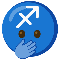 Sagittarius and face with open eyes and hand over mouth