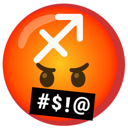 Sagittarius and face with symbols on mouth