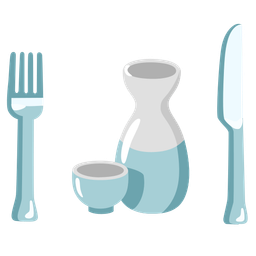 Sake and Fork and knife with plate