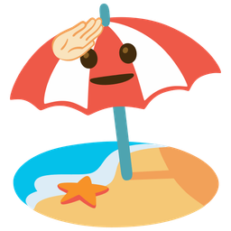 saluting face and beach with umbrella