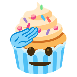 saluting face and cupcake