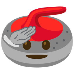 saluting face and curling stone