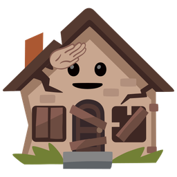 saluting face and derelict house