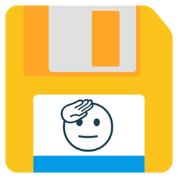 saluting face and floppy disk