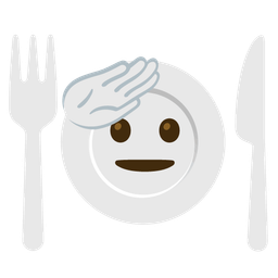saluting face and fork and knife with plate