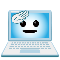saluting face and laptop