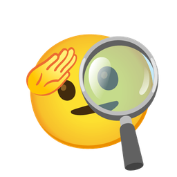 saluting face and magnifying glass tilted right