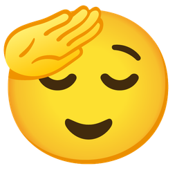 saluting face and relieved face