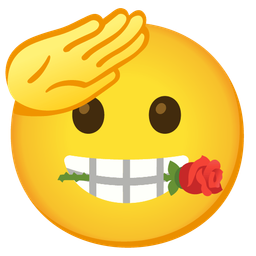 saluting face and rose