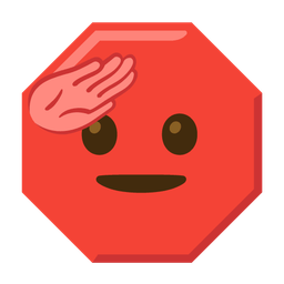 saluting face and stop sign