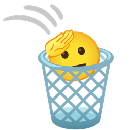 saluting face and wastebasket