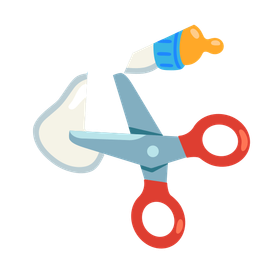 scissors and baby bottle