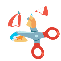 scissors and beach with umbrella