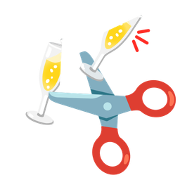 scissors and clinking glasses