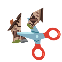 scissors and derelict house