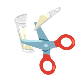 scissors and glass of milk