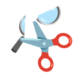 scissors and magnifying glass tilted right