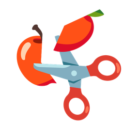 scissors and red apple