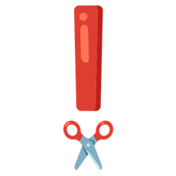 scissors and red exclamation mark