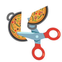 scissors and shallow pan of food