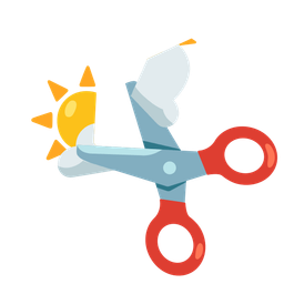 scissors and sun behind cloud