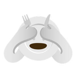 see-no-evil monkey and fork and knife with plate