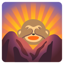 see-no-evil monkey and sunrise over mountains