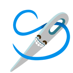 Sewing needle and Beaming face with smiling eyes