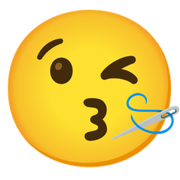 Sewing needle and Face blowing a kiss