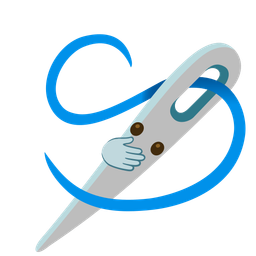 sewing needle and face with open eyes and hand over mouth