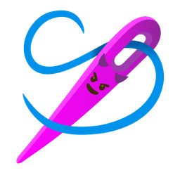 sewing needle and smiling face with horns