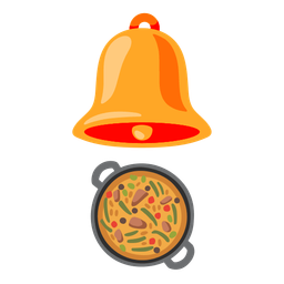 shallow pan of food and bell