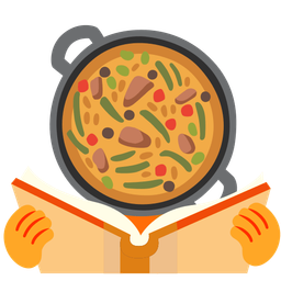 shallow pan of food and books
