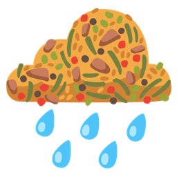 shallow pan of food and cloud with rain