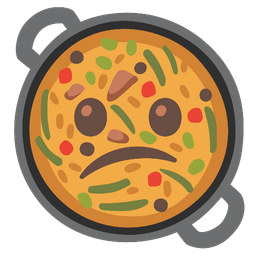 shallow pan of food and confused face